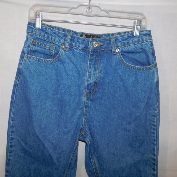 MISGUIDED RIOT Rigid High Rise Womens 8 Mom Blue Jeans Raw Frayed Fringe Hem - Picture 6 of 11